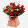 Love & Kisses hand tied bouquet of red roses and carnations